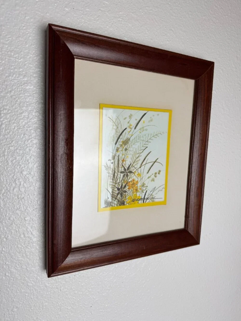 Neutral Wildflower Watercolor Print Botanical Art Boho Rustic Style Wood Frame